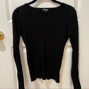 Express Ribbed V-neck Knit Sweater Black